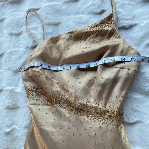 🔥Vintage Y2K Asymmetrical Neck Beaded Embellished Open Back Formal Party Dress - Picture 13 of 16